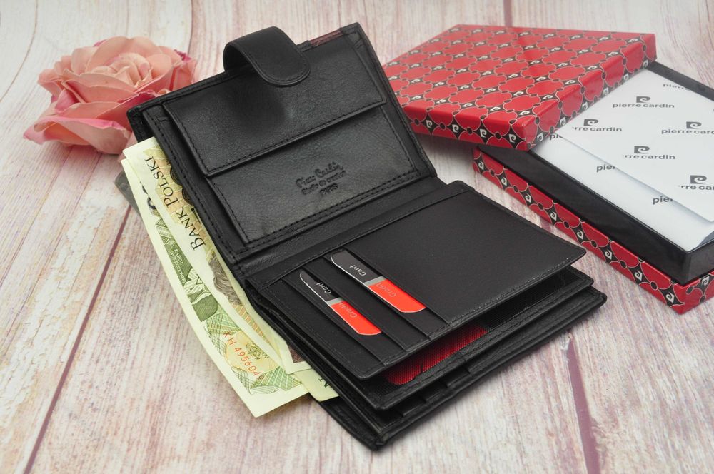 Pierre Cardin nowy portfel męski skóra naturalna 26 331A nero red
