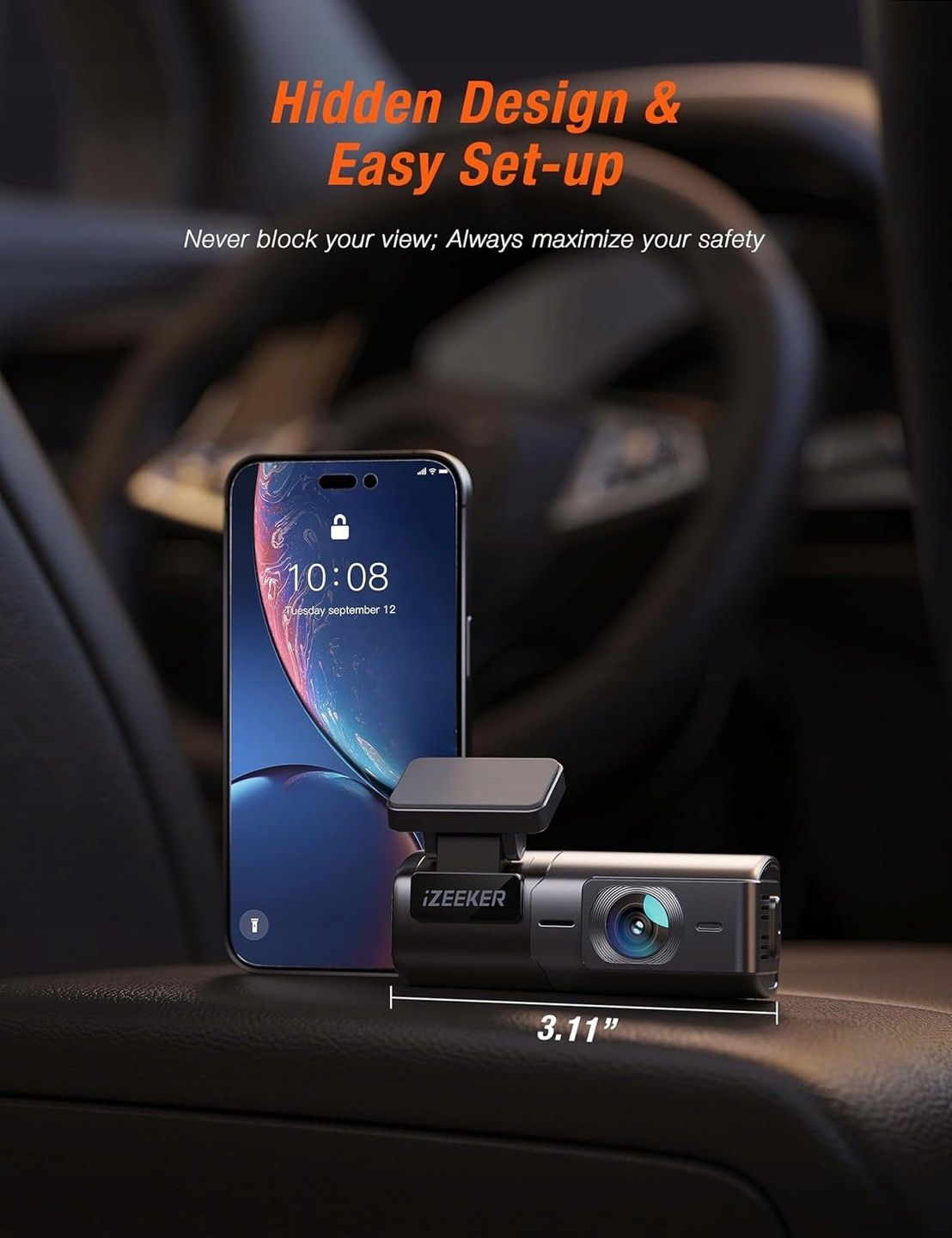 iZEEKER Kamera samochodowa 2,5K WiFi Dashcam, 1440P wideorejestrator