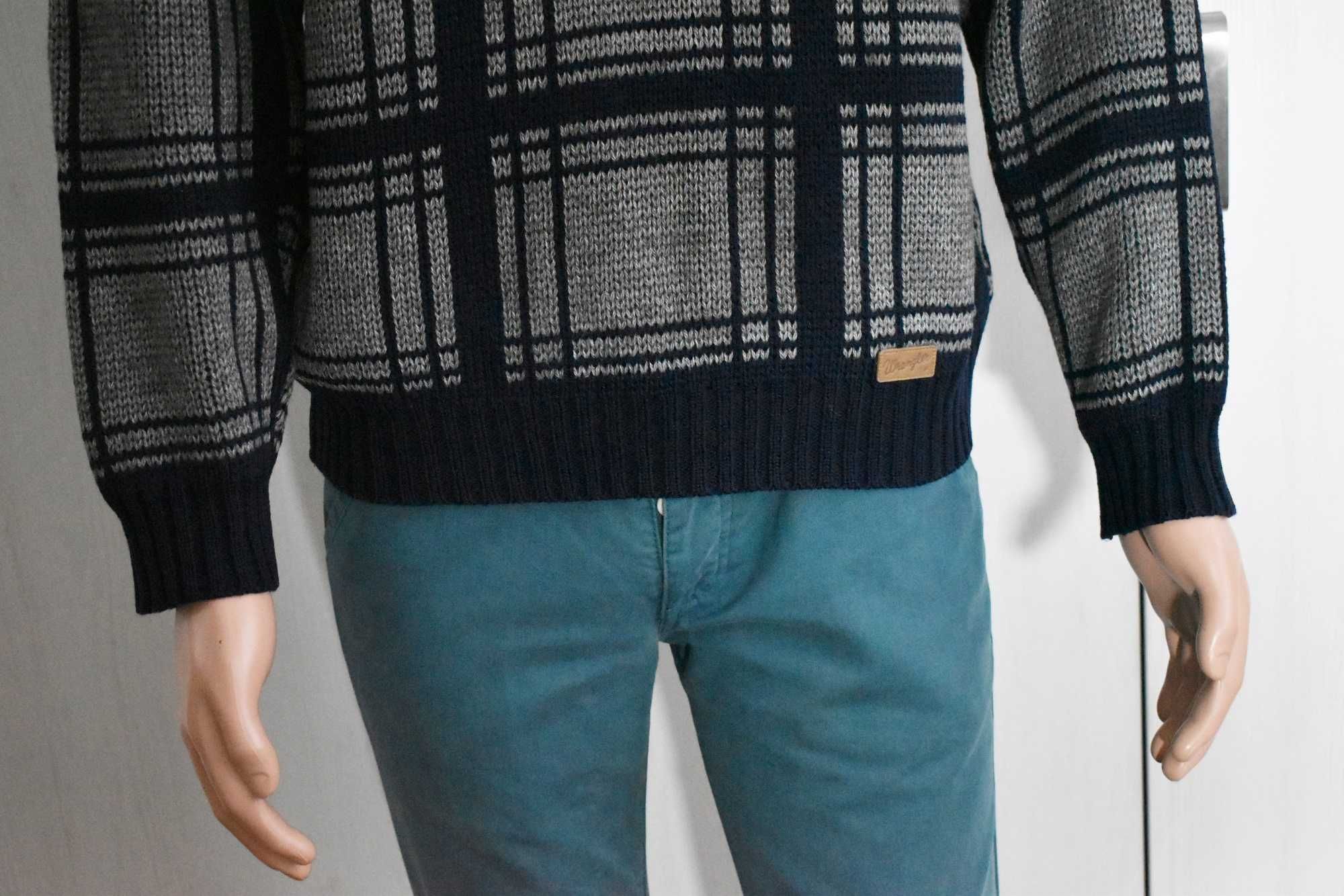 Sweter wełniany M wełna kratka ciepły casual męski Wrangler retro