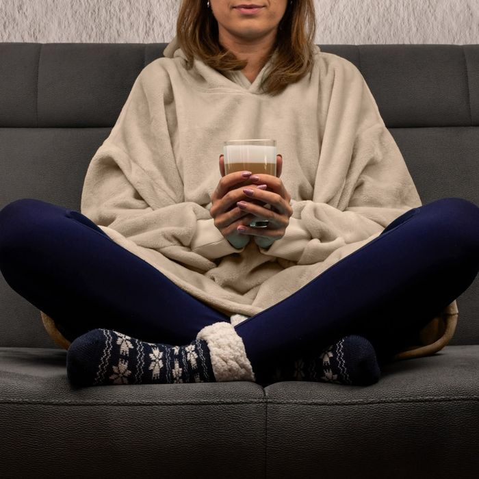 Bluzair Bluza Koc Oversize Kaptur Polska Jasny beż Jesień/Zima