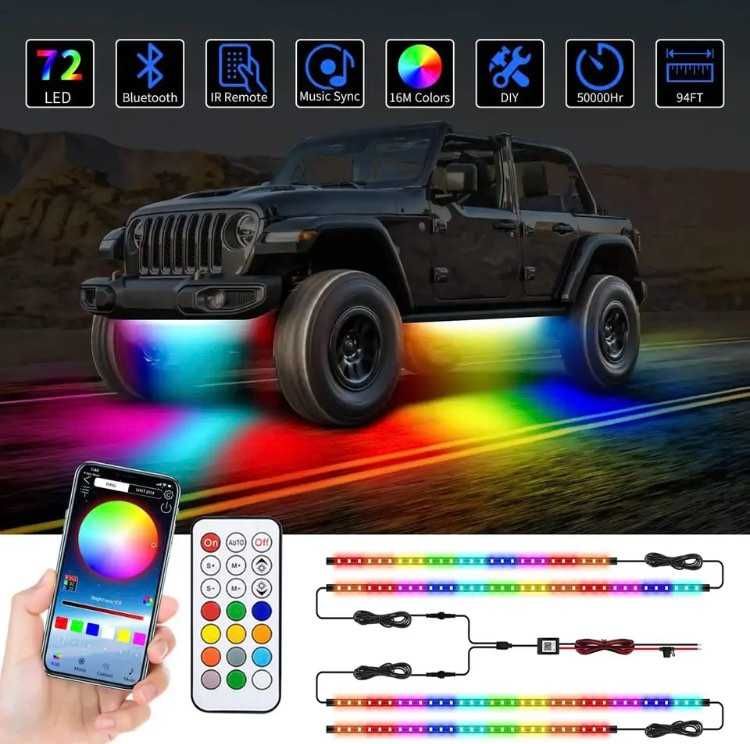 Fita de Leds RGB para Chassis/Exterior Carro, Bluetooth/APP(16M Cores)