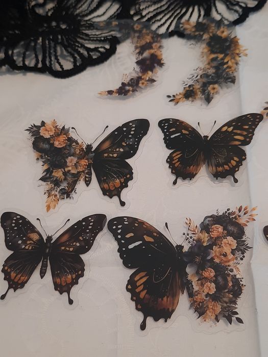 15 stickers encantadoras de luas e borboletas em tons florais