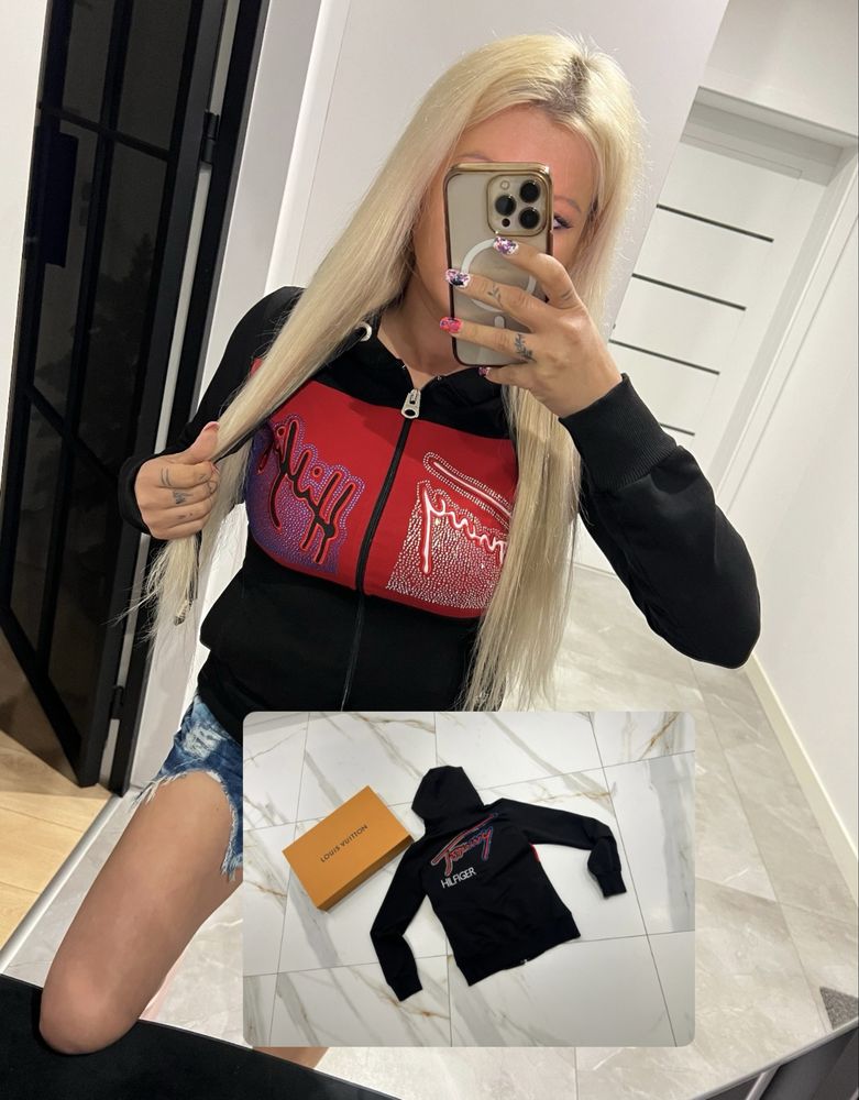 Tommy hilfiger bluza z kapturem z cyrkoniami s/m