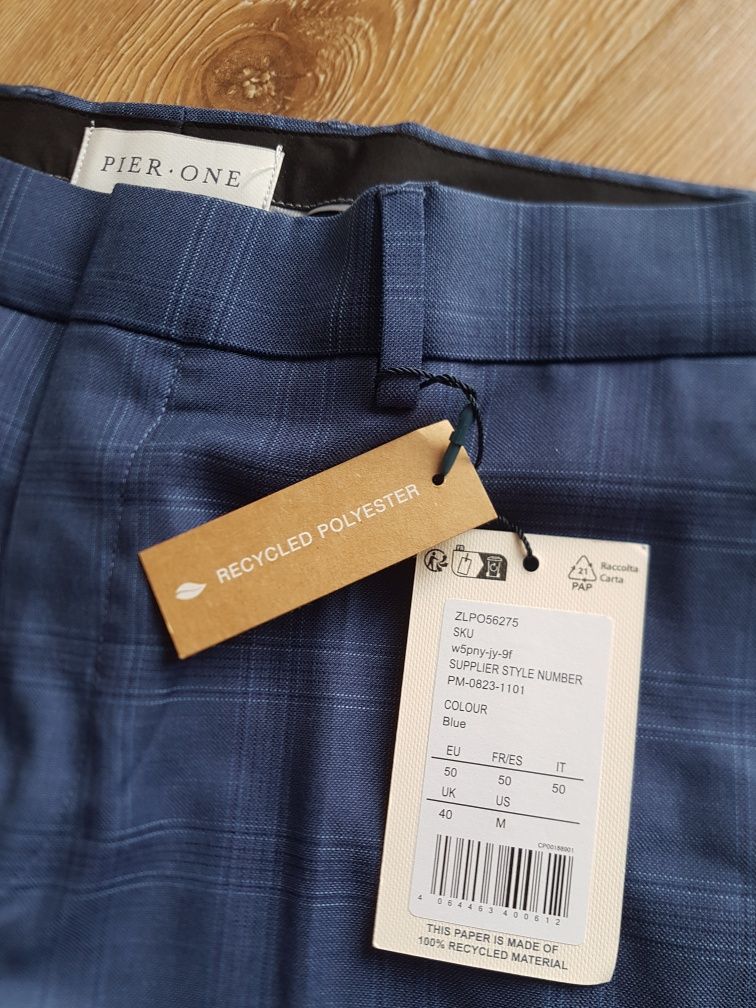50 L Pier One garnitur męski w kratę blue niebieski marynarka spodnie