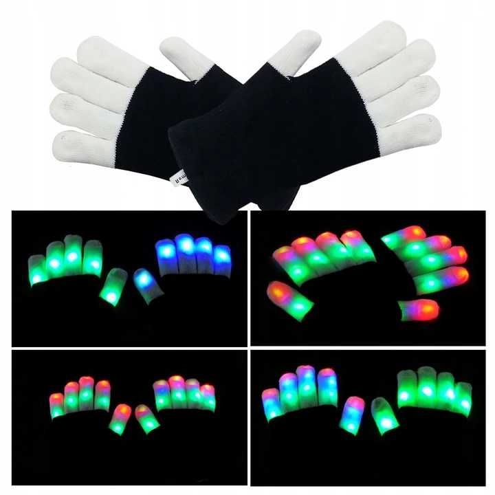 Rękawiczki Świecące Uniwersalne Led 3 kolory 6 trybów Na Imprezę Gift