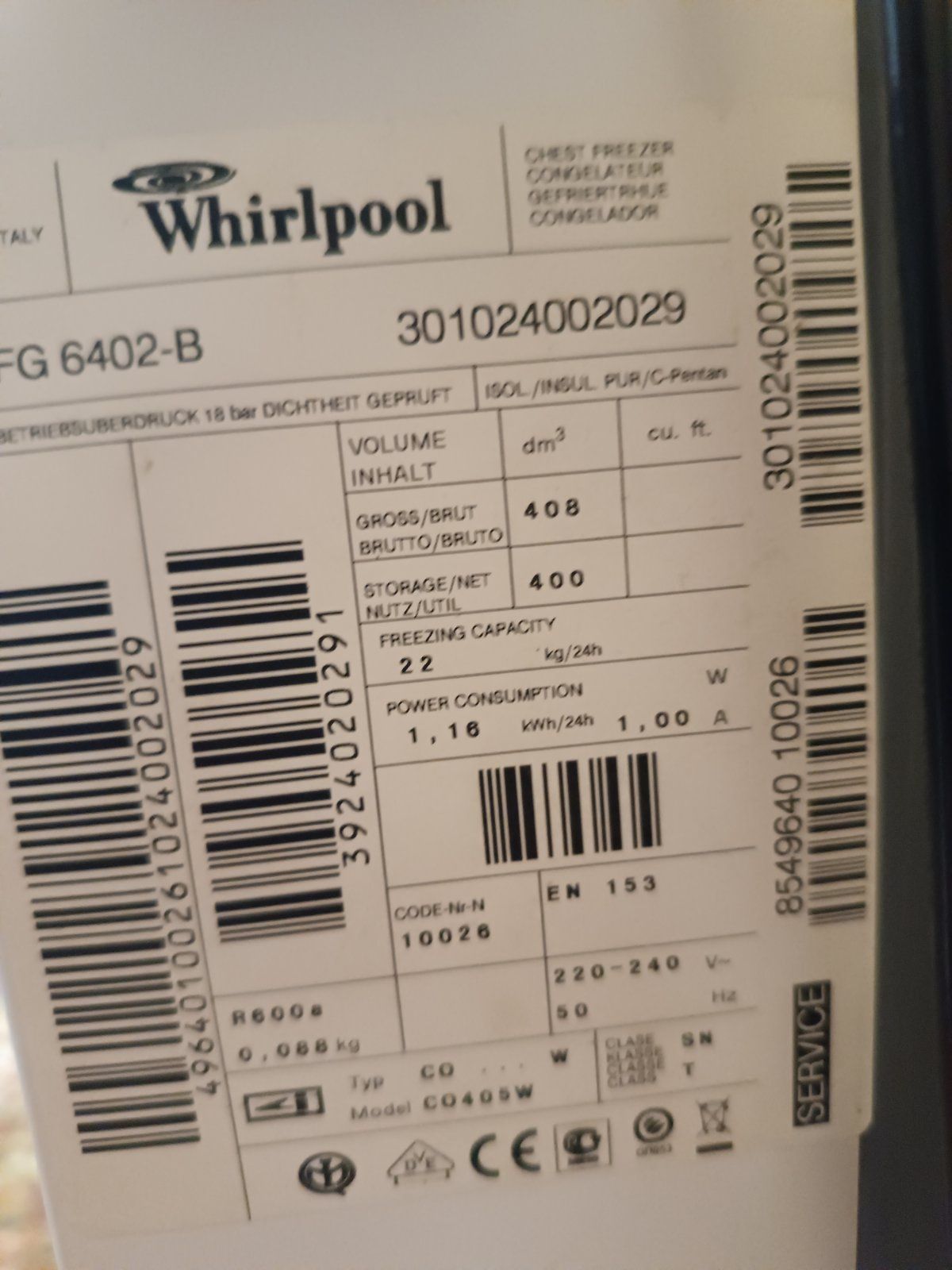 Продам морозильну камеру Whirlpool AFG 6402 B