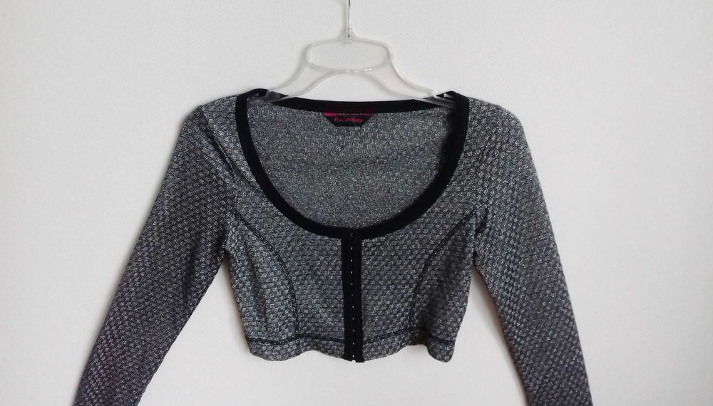 Szary sweterek MISS SELFRIDGE crop top bolerko bluzka wiskoza | 36 S