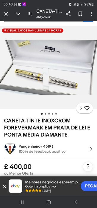 Caneta tinta permanente em prata de lei  INOXCROM