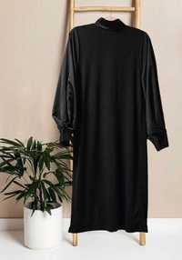 Платье черное Zara с красивым атласным рукавом, р. М/L