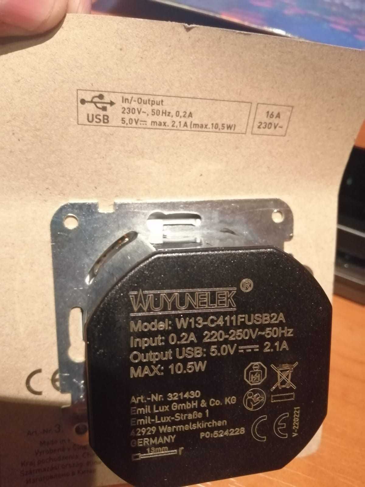 Gniazdka elektryczne z dwoma portami usb srebrne 3 sztuki