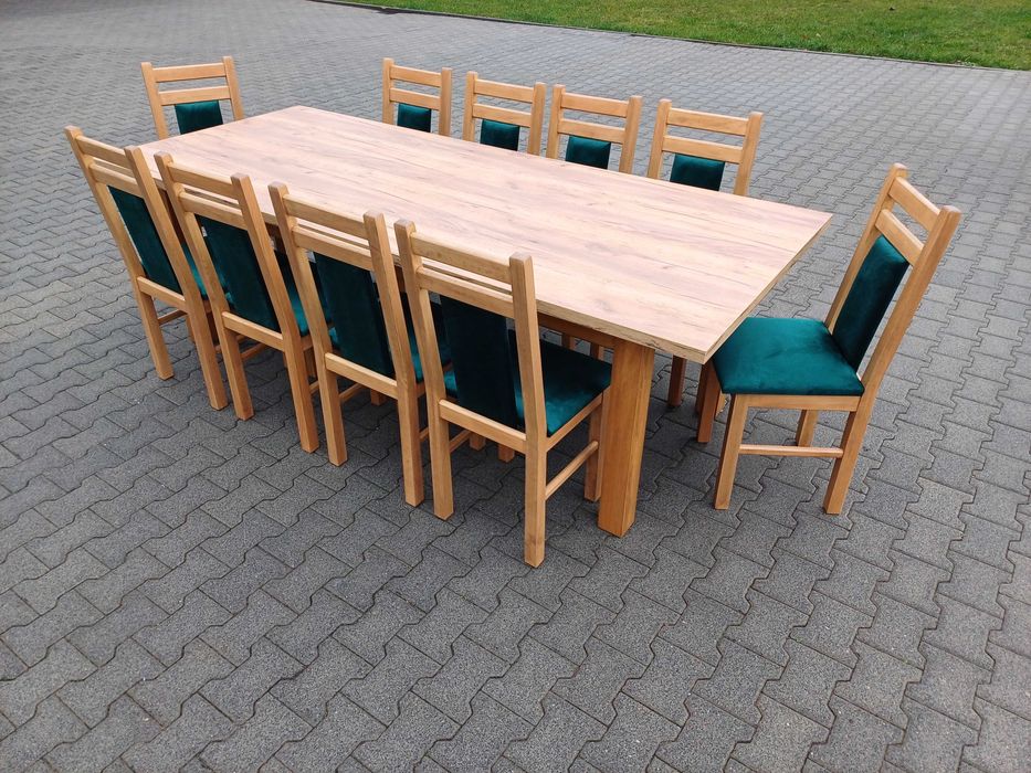 stół 244/314x103 + 14 krzeseł craft zloty k003 solidne krzesła mocne