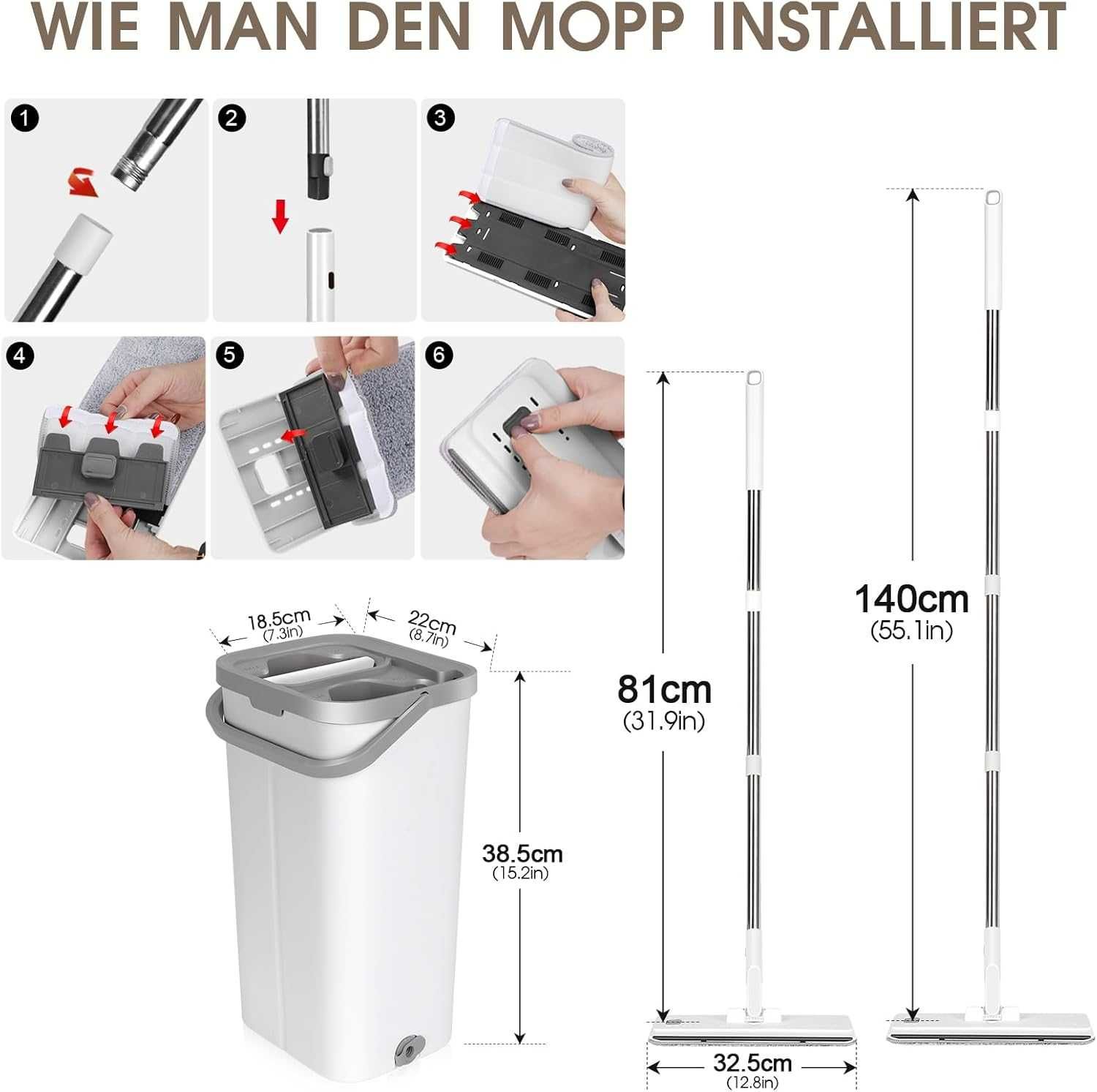 MASTERTOP mop z mikrofibry z 10 wkładkami z wiadrem, biały