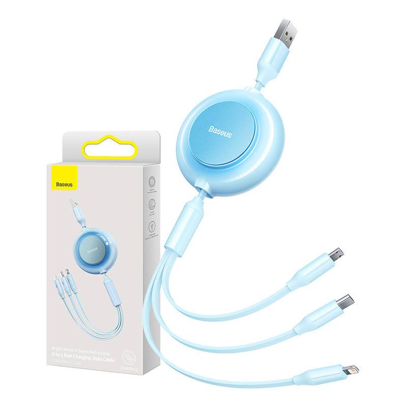 Kabel USB 3w1 Baseus micro USB / Lightning / USB-C, płaski, 3.5A, 1.1m