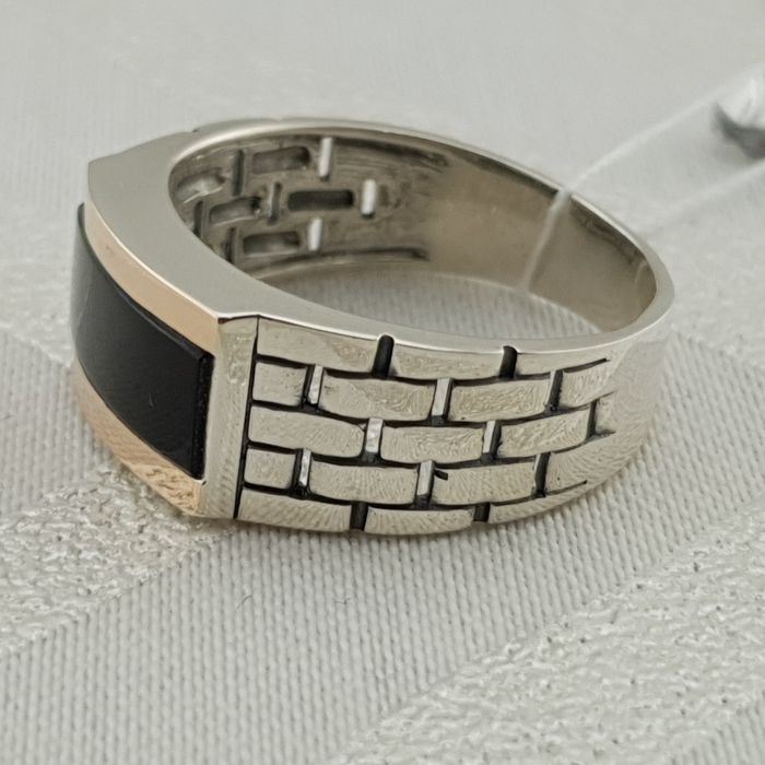 Чоловіча срібна печатка з оніксом та золотом перстень каблучка