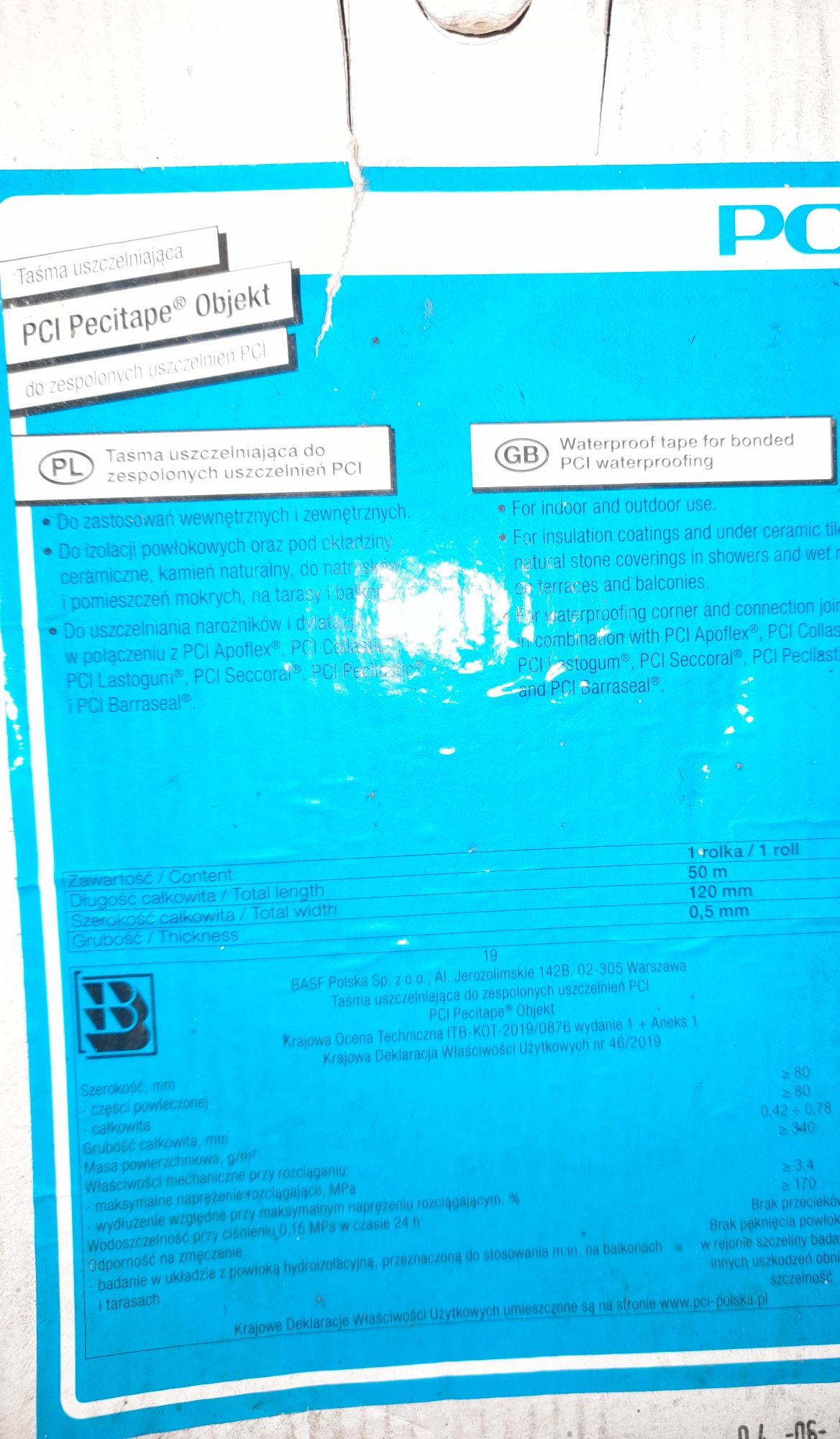 Taśma uszczelniająca PCI Pecitape Objekt 50mb Hydroizolacja