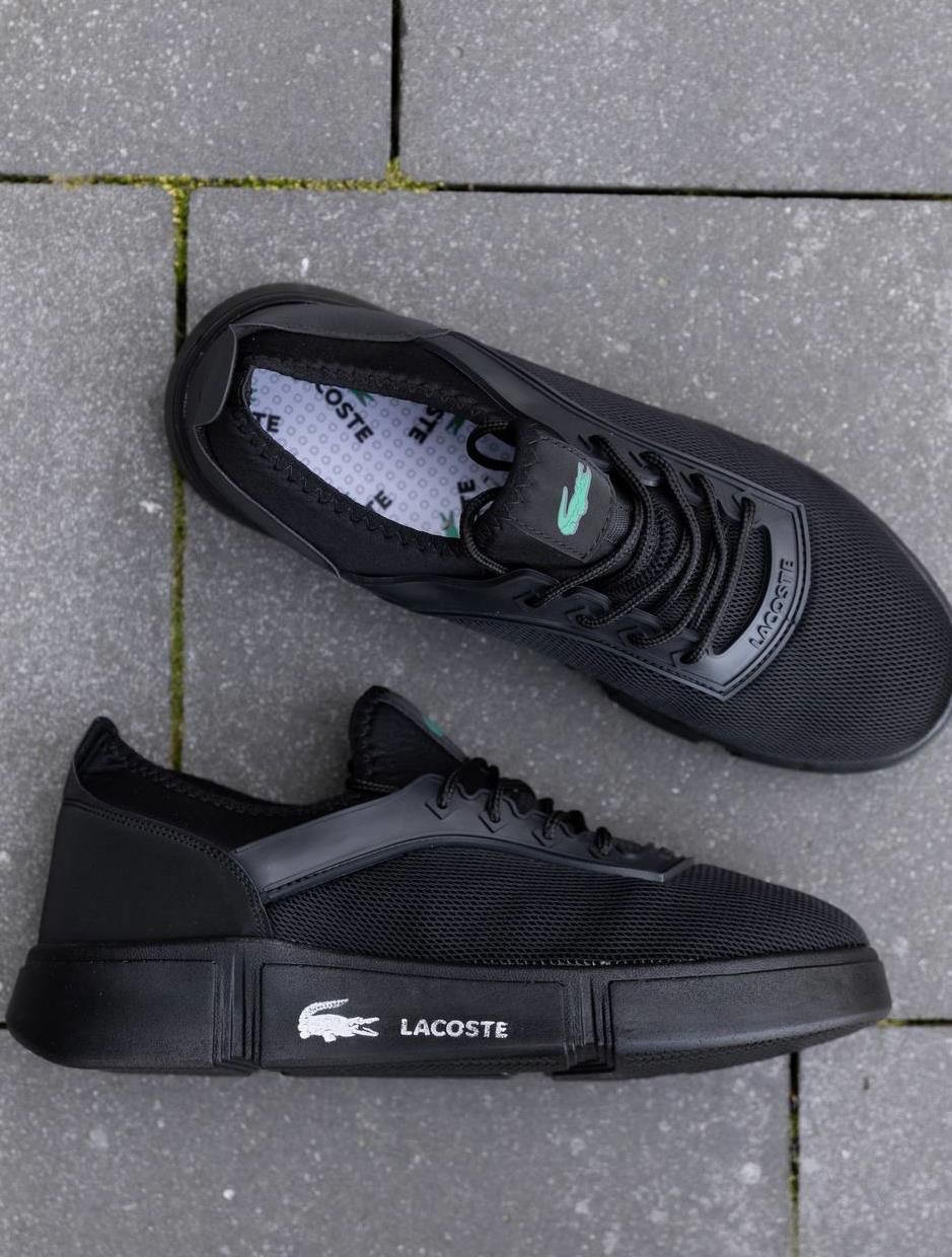 Кроссовки Lacoste мужские черные лакоста, летние кеды сетка