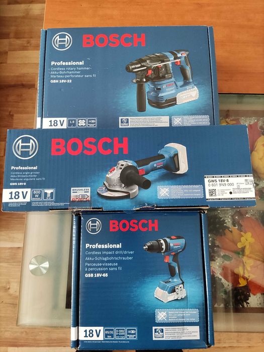 Zestaw Bosch GBH 18V-22+GWS 18V-8+GSB 18V-65