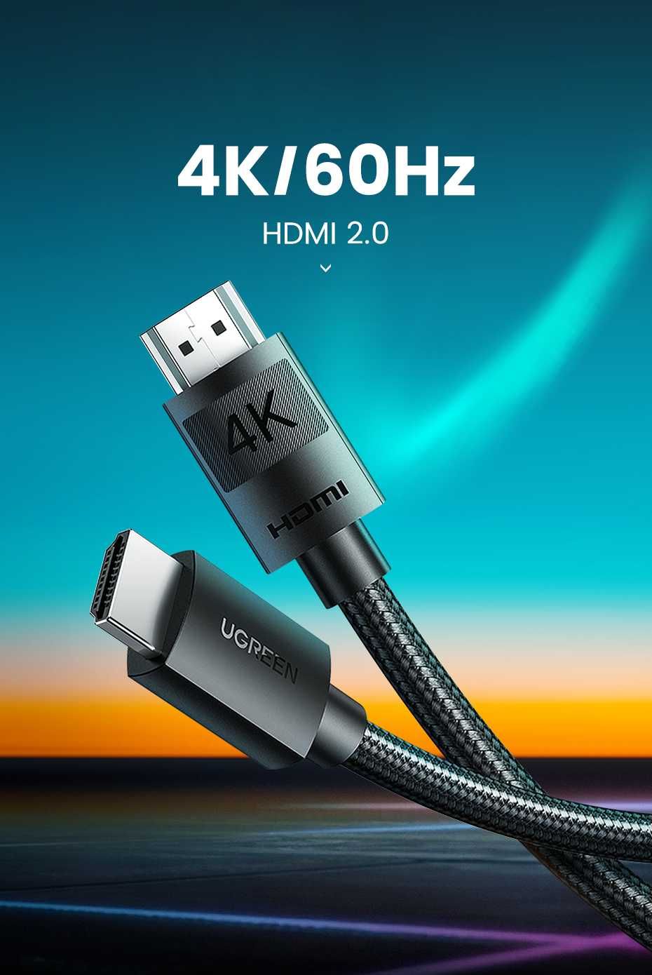 Кабель UGREEN HD119 4K HDMI Cable Male to Male Braided 1/2m (40101)