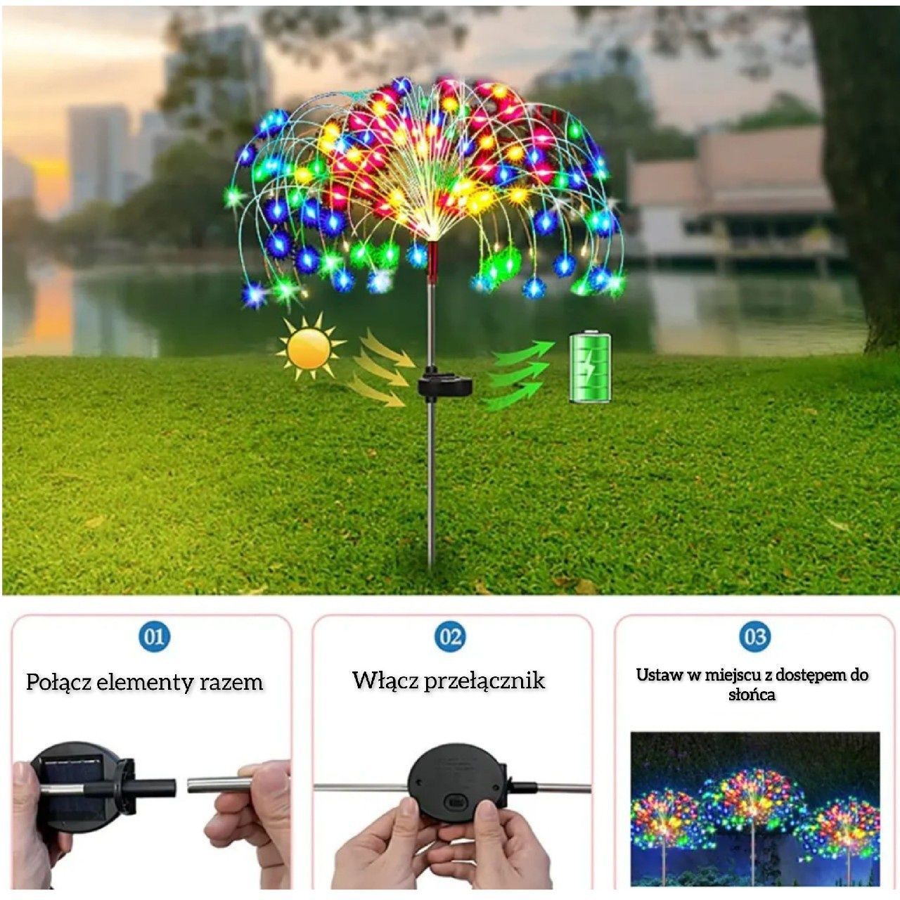 Lampka solarna 420 LED dmuchawiec, fajerwerki do ogrodu na taras etc.