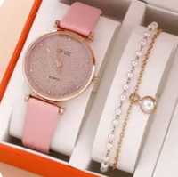 Zegarek różowy z bransoletką