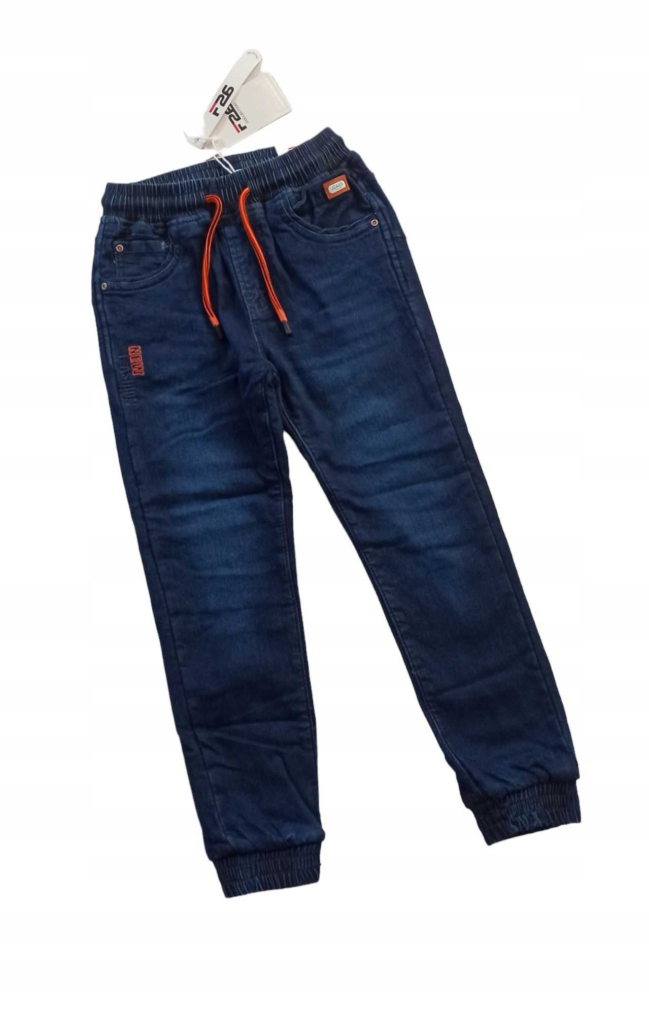 Spodnie Jeans miękkie elastyczne GUMA ocieplane polarem nowy r 122-128