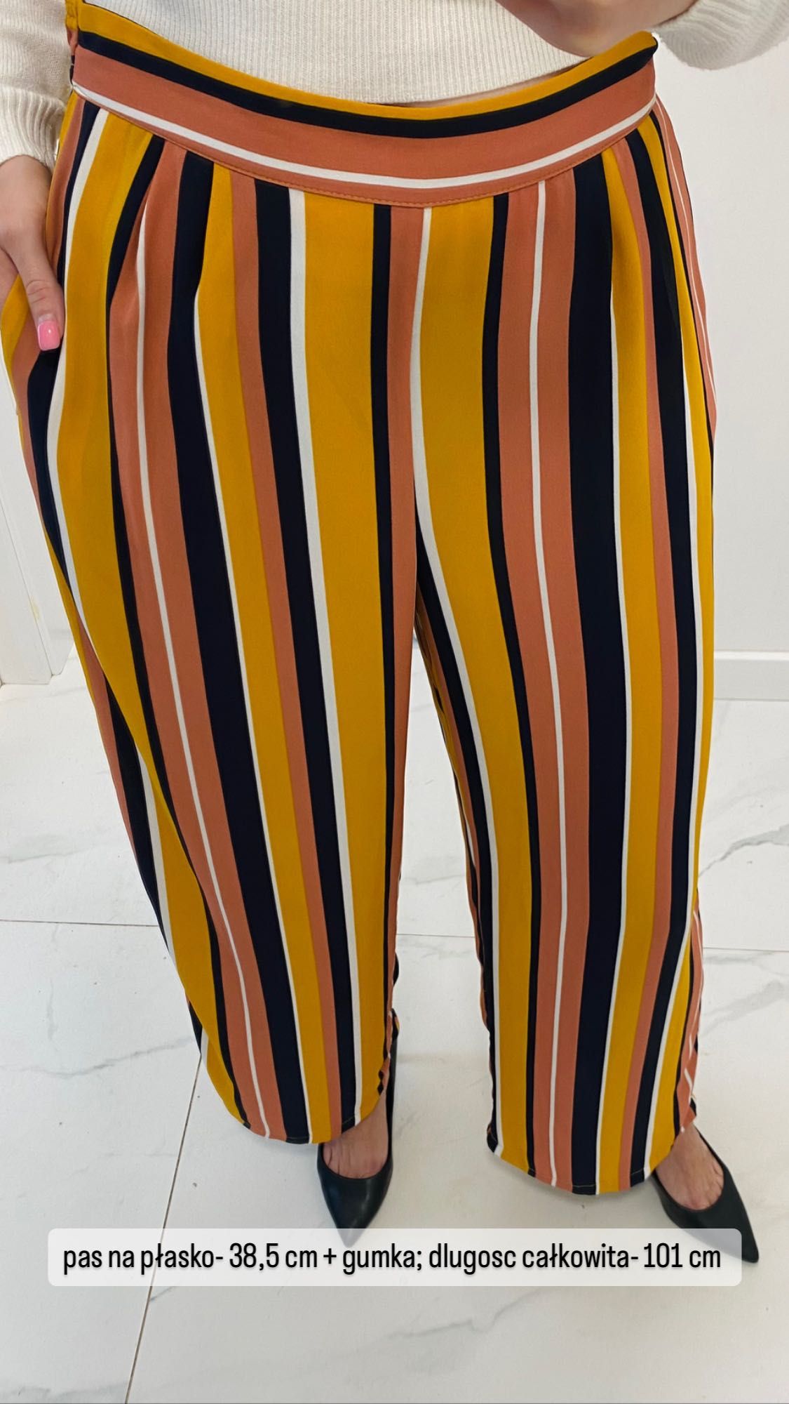 Spodnie szerokie culotte w paski pionowe Papaya L