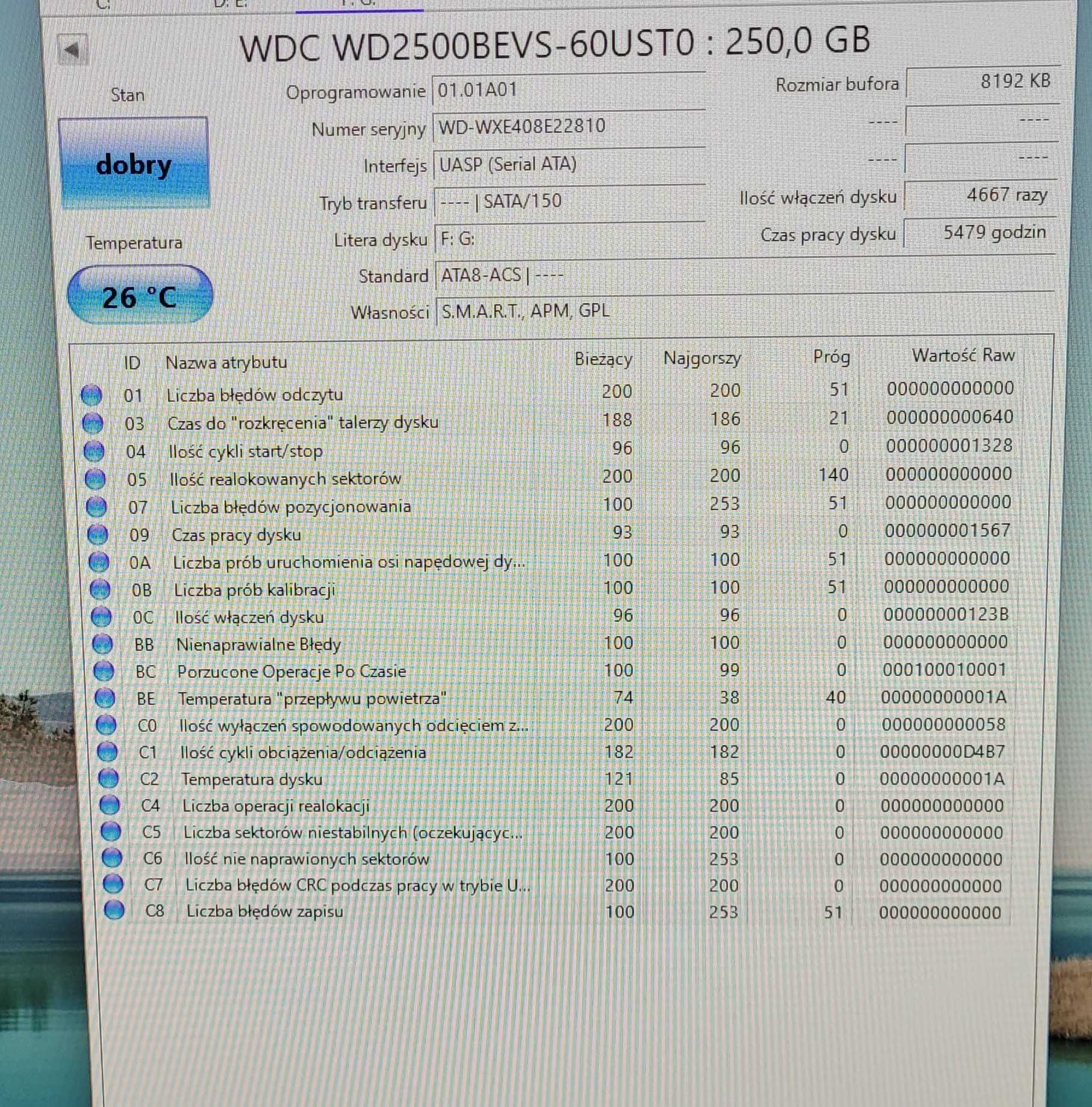 używany dysk twardy HDD 2,5" Western Digital 250GB 5400 rpm SATA