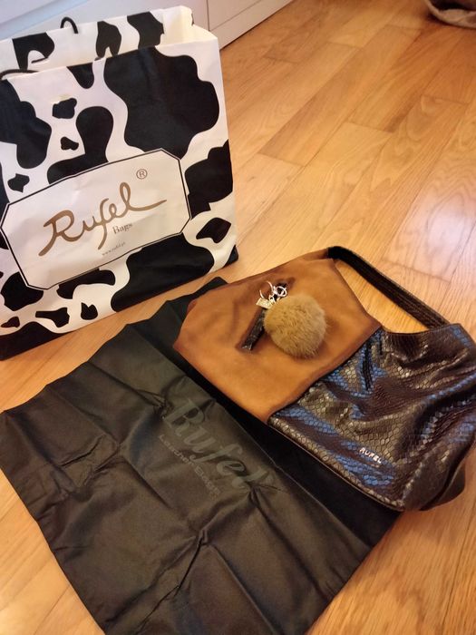 Mala Rufel em pele genuína tons camel