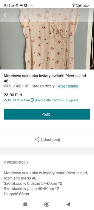 Morelowa sukienka rozkloszowana kwiaty kwiatki River island 46