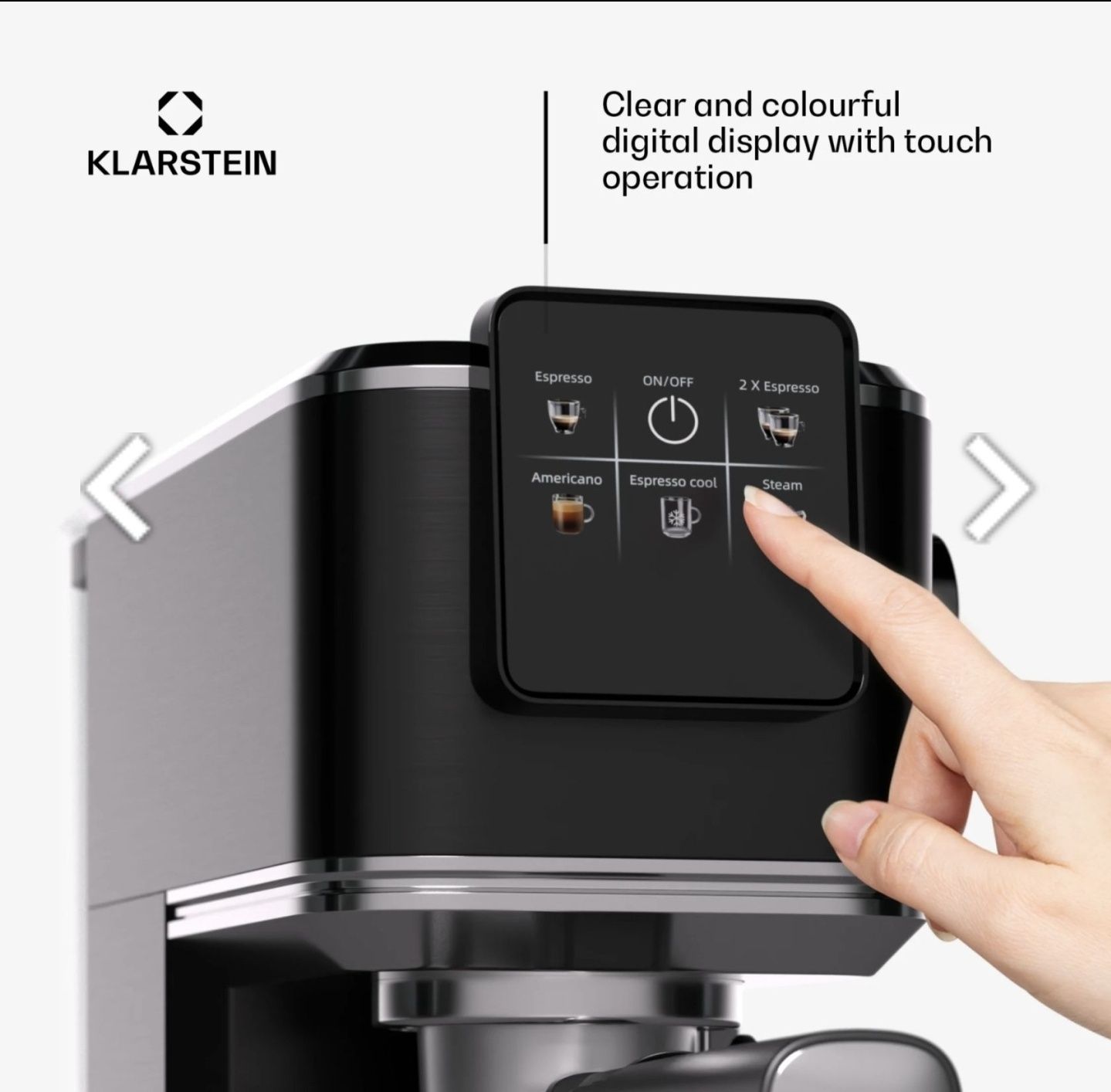 Нова !Klarstein SteelPresso Touch Slim 20 Bar