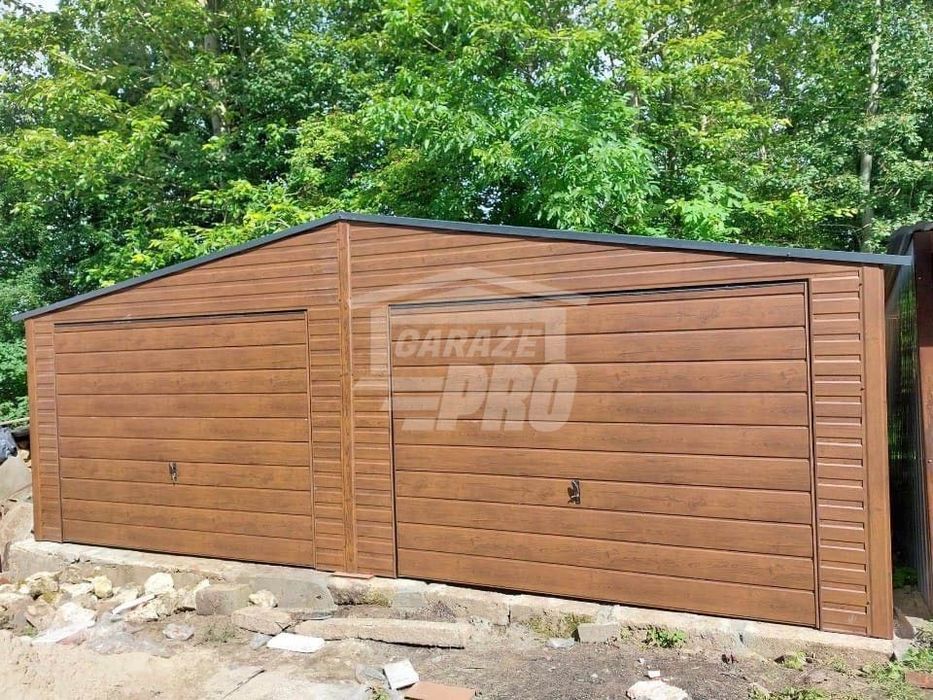 Garaż blaszany 7x5 2x Brama drewnopodobny Dach dwuspadowy GP203