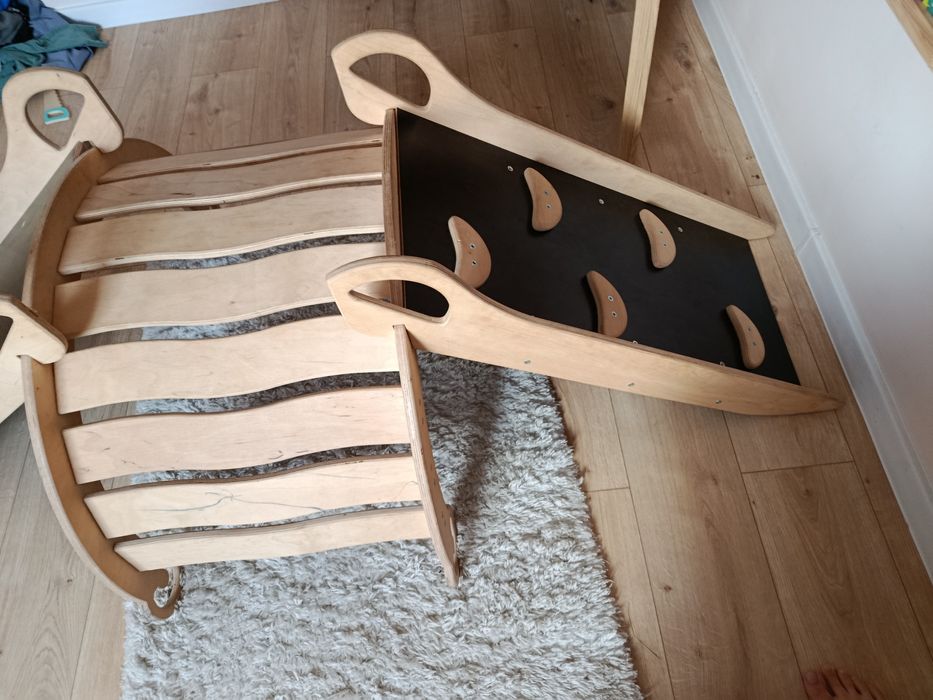 Montessori Bujak drewniany + zjeżdżalnia + ścianka wspinaczkowa 3w1