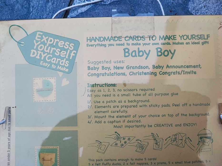 Zestaw ręcznie robionych kartek i ozdób,vintage lat 70 Baby Boy