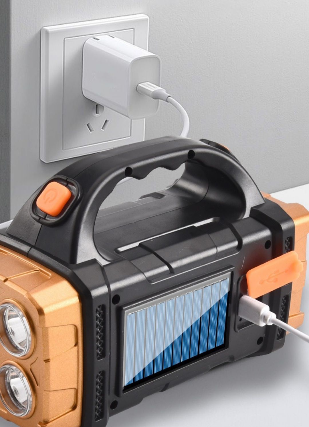 Latarka akumulatorowa solarna turystyczna 68 LED USB szperacz halogen