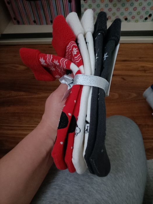 Ciepłe grube skarpety motyw świąt trzypak