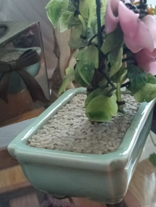 Pequeno vaso/ Bonsai de porcelana/ pedra de vidro