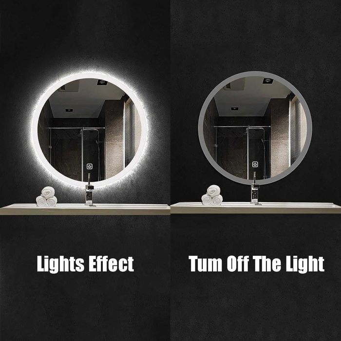 Okrągłe Lustro Łazienkowe z Podświetleniem LED Dotykowe 60 cm Anti Fog