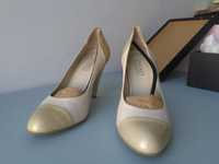 Buty ślubne Ryłko 38,5 białe + kremowe lakierowane czubki i obcasy