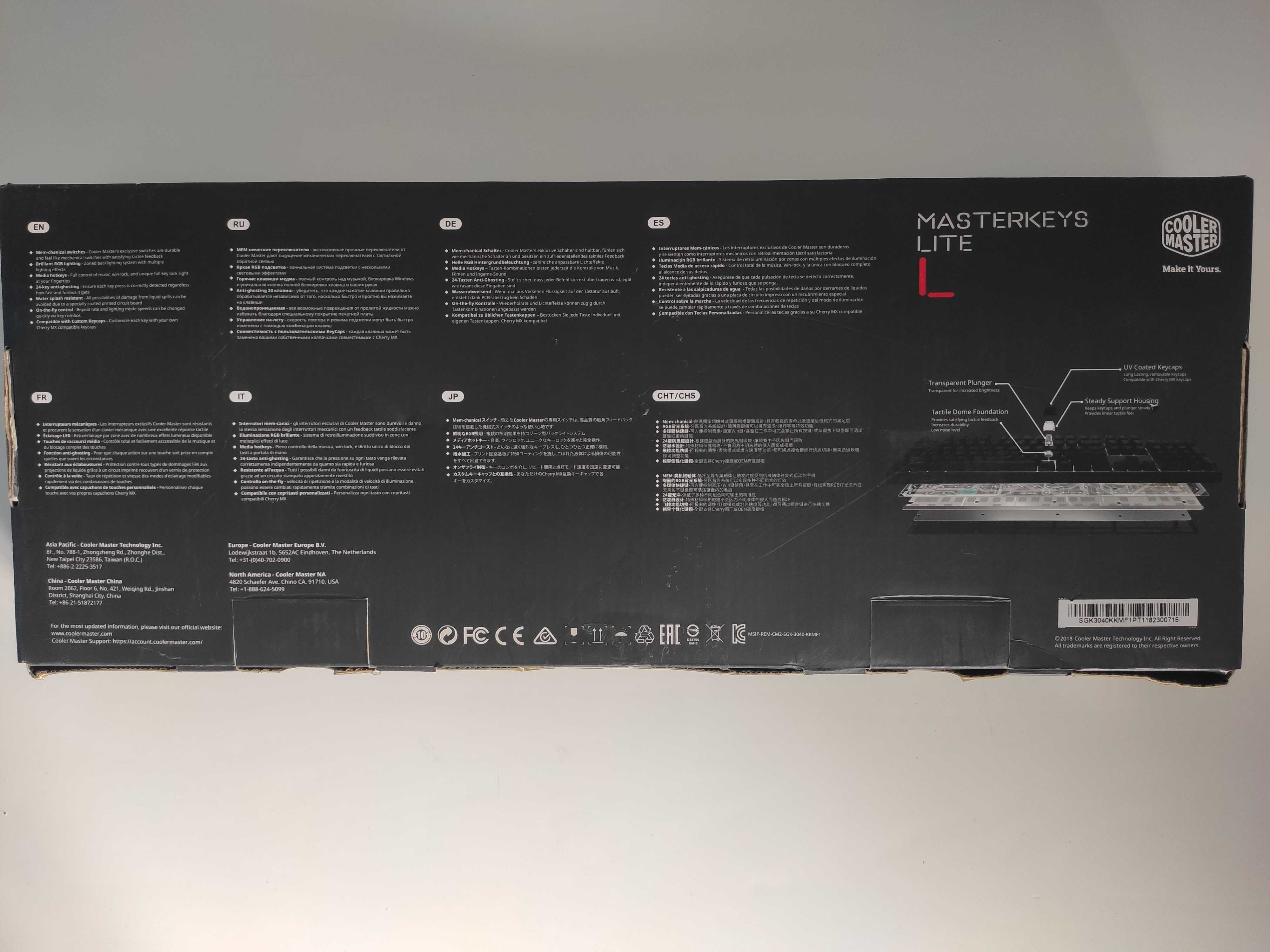 Teclado Mecânico Gaming RGB CoolerMaster Masterkeys Lite L
