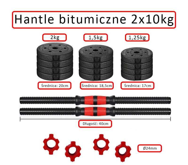 Hantle bitumiczne 2x10KG zestaw 20kg obciążenie bitumiczne LU