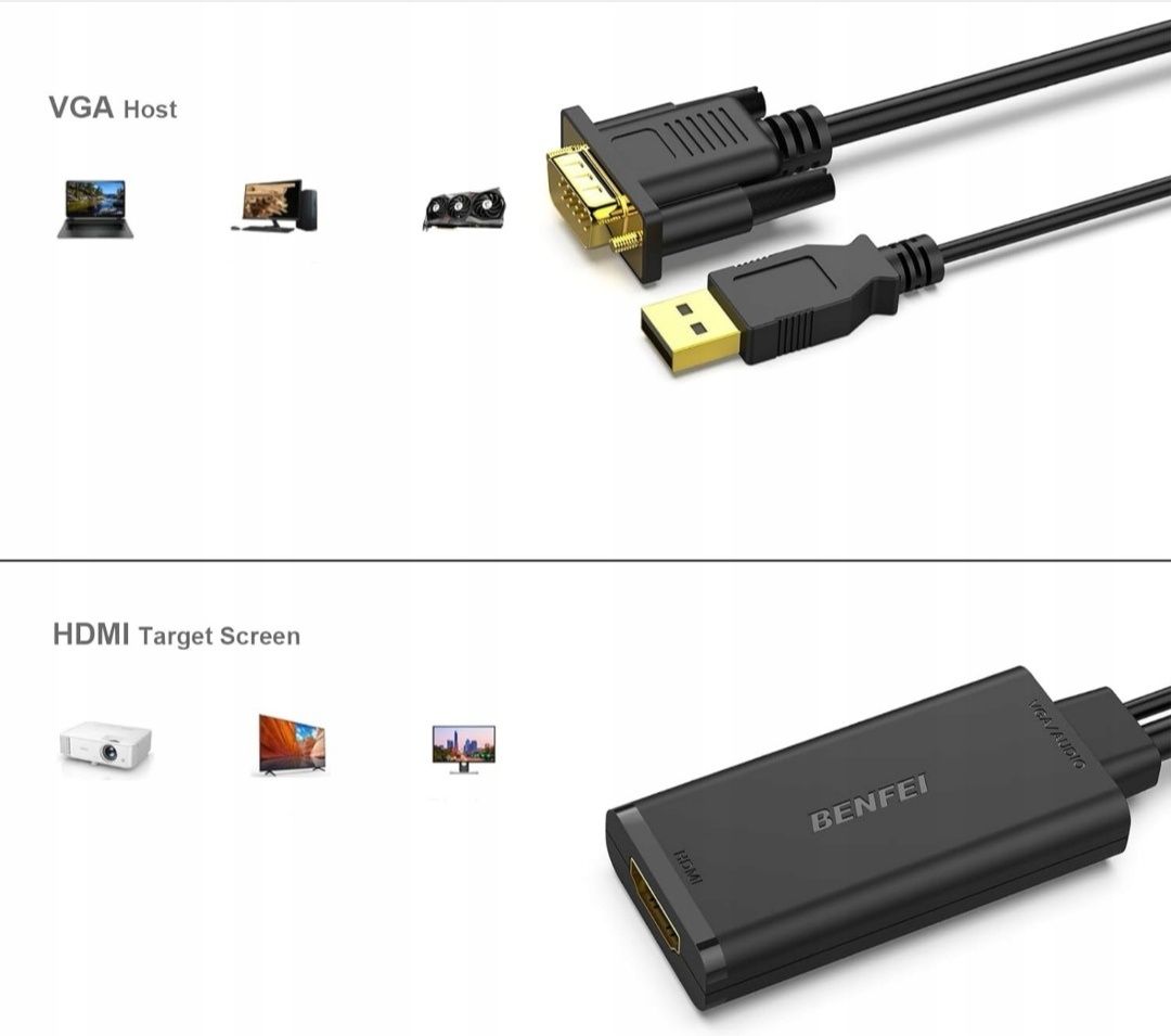Adapter  VGA–HDMI Przetwornik 1080p z  Dźwiękiem