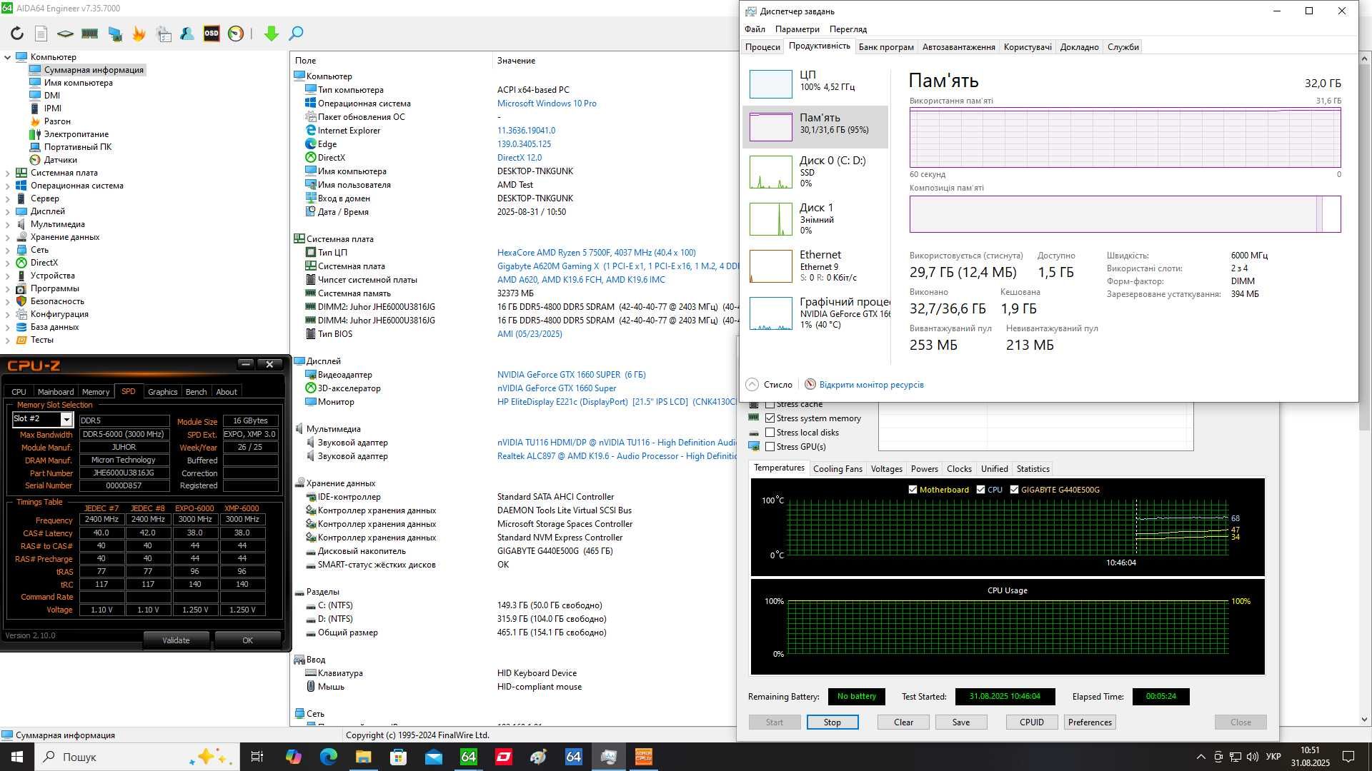 Gigabyte A620M Gaming X + Ryzen 5 7500F + DDR5 32 (2х16Gb) 6000MHz