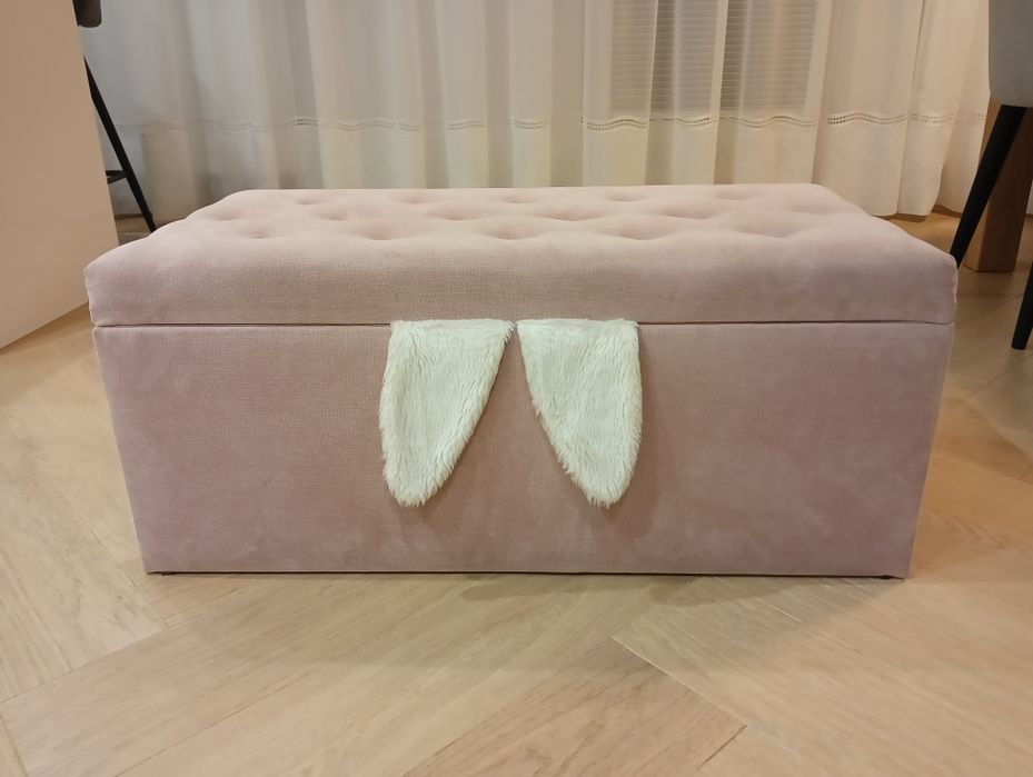 Skrzynia, pufa, kufer z uszami królika, kolor - pudrowy róż