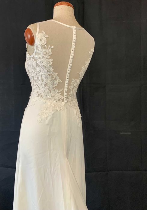 Nowa Elegancka Suknia Ślubna Ivory Koronka Guziki M 38 kwiaty 3D boho