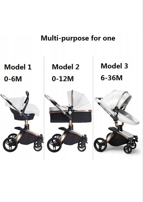 Wózek 3w1 Agape 360* Ekoskóra  bialy lekki