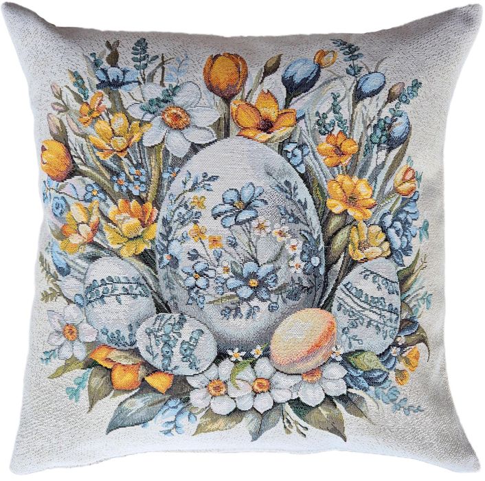 Poszewka 45x45 dekoracyjna gobelinowa Wielkanocna L67 Pisanka i Kwiaty