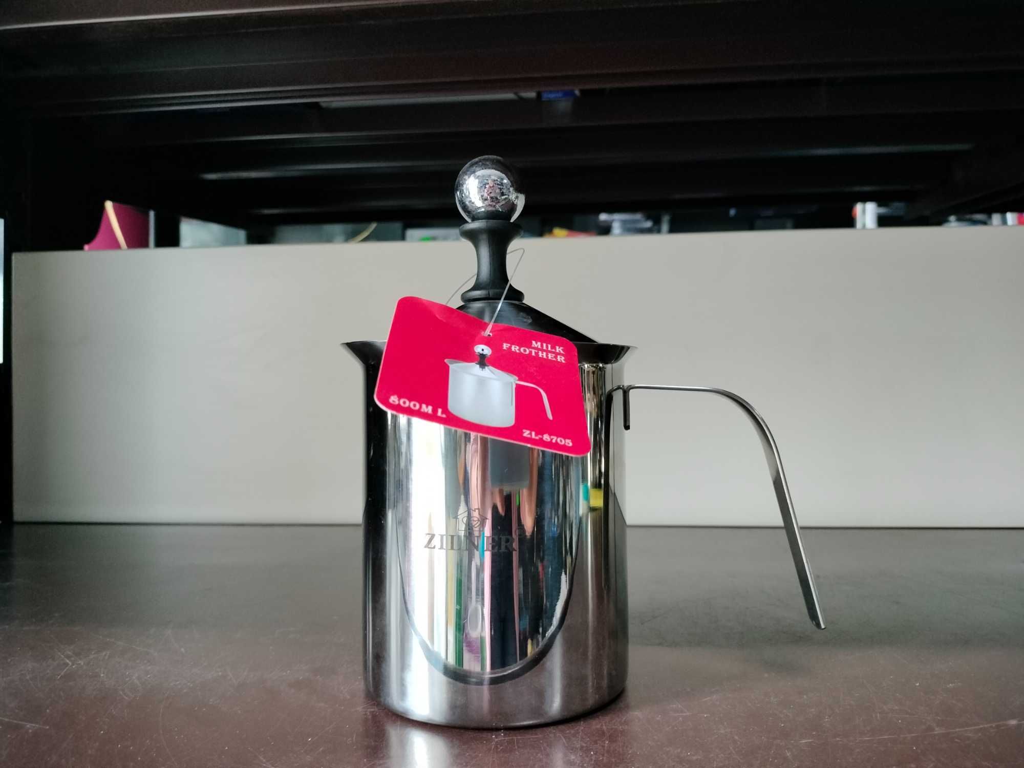 Spieniacz do mleka pianki RĘCZNY stalowy garnek ubijak 800ml