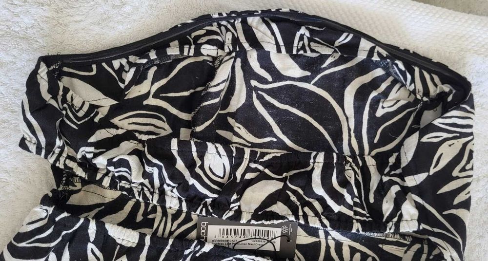 Vestido novo comprido cai-cai, padrão folhas, algodão e linho