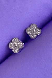 Топ! Серебряные сережки Ван Клиф с бриллиантами-муассанитами
