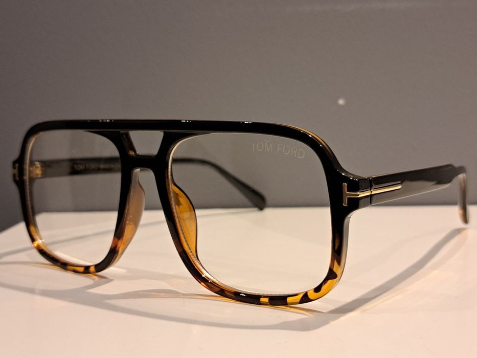 TOM FORD męskie duże okulary zerowki oprawki czarne panterka